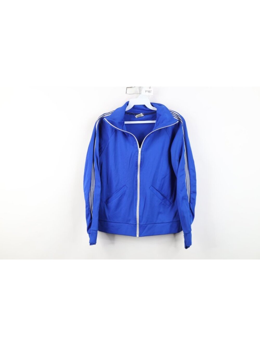 Vtg 70s Womens Small Striped Knit Warm Up Soccer Tennis Jacket Royal Blue USA